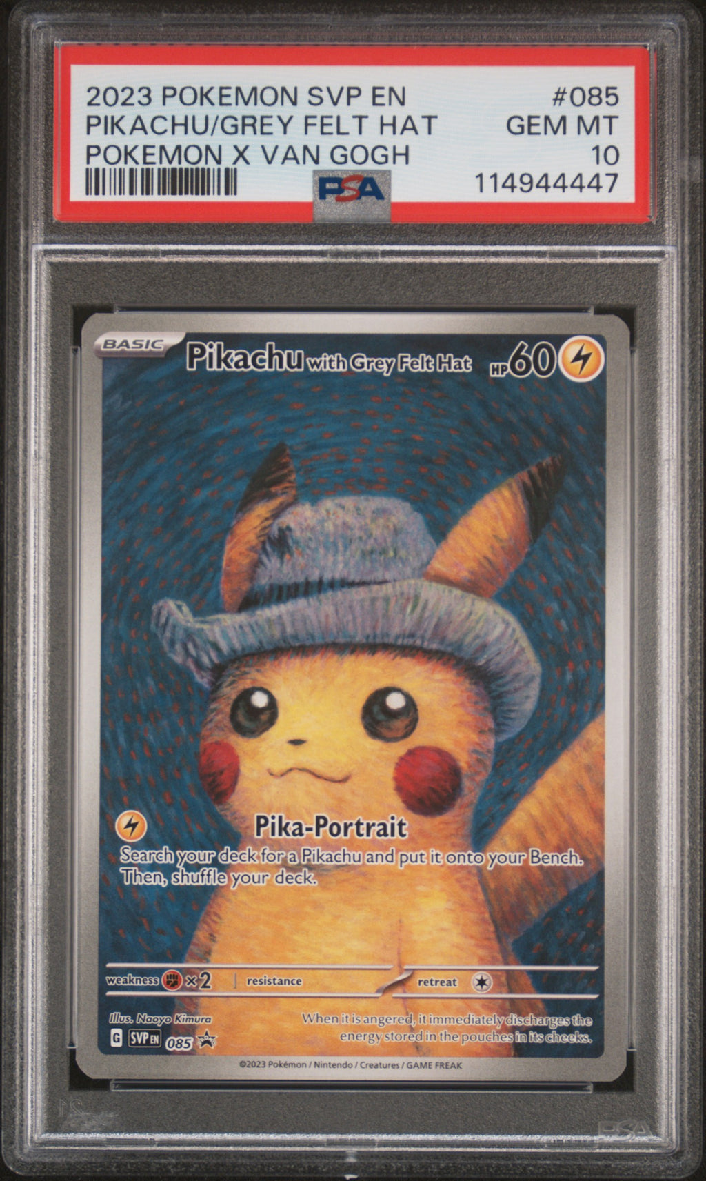 Pikachu With Grey Felt Hat 085 Pokemon X Van Gogh Pokemon PSA 10 front