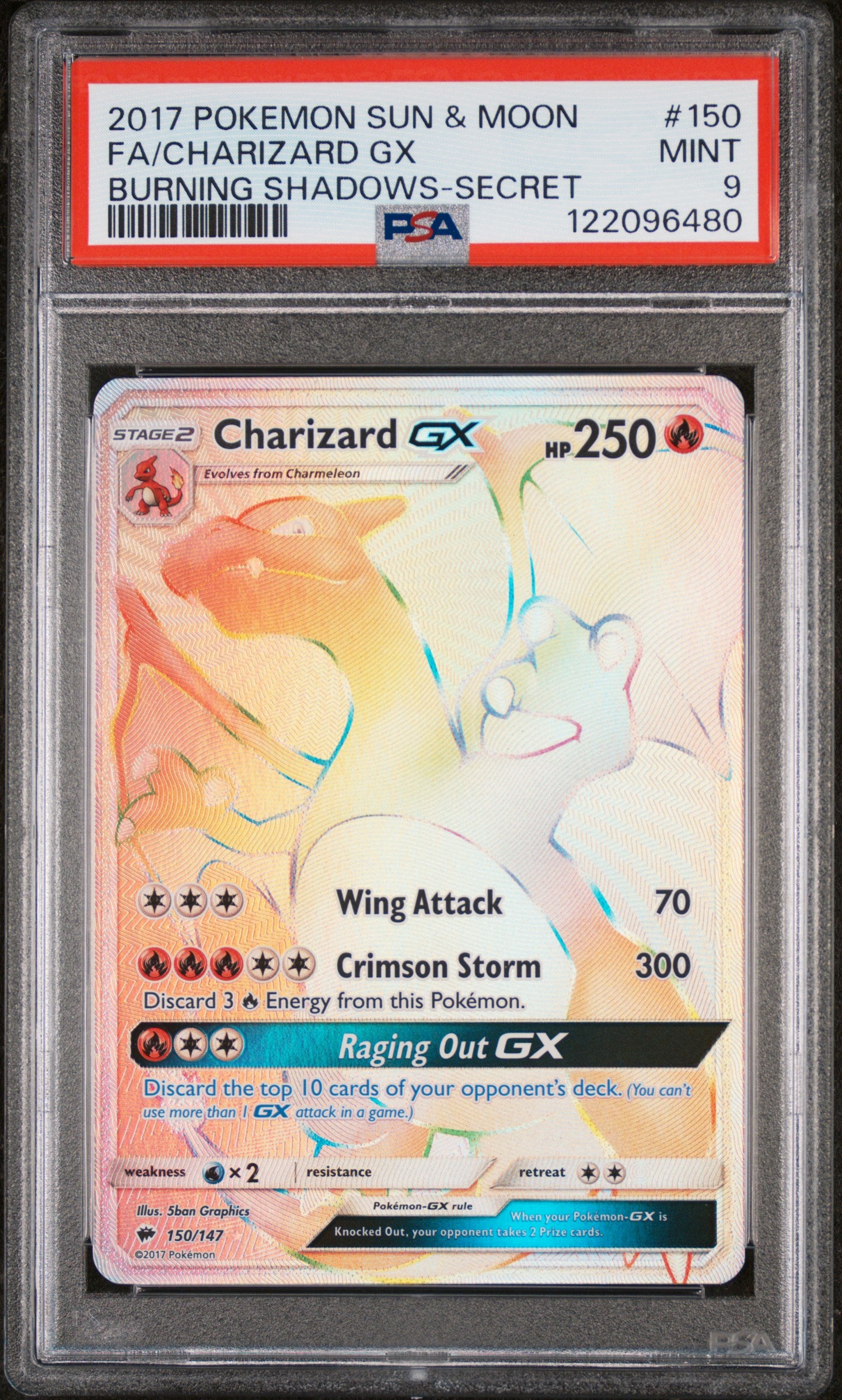 Charizard Gx 150/147 Secret Burning Shadows Pokemon PSA 9 front
