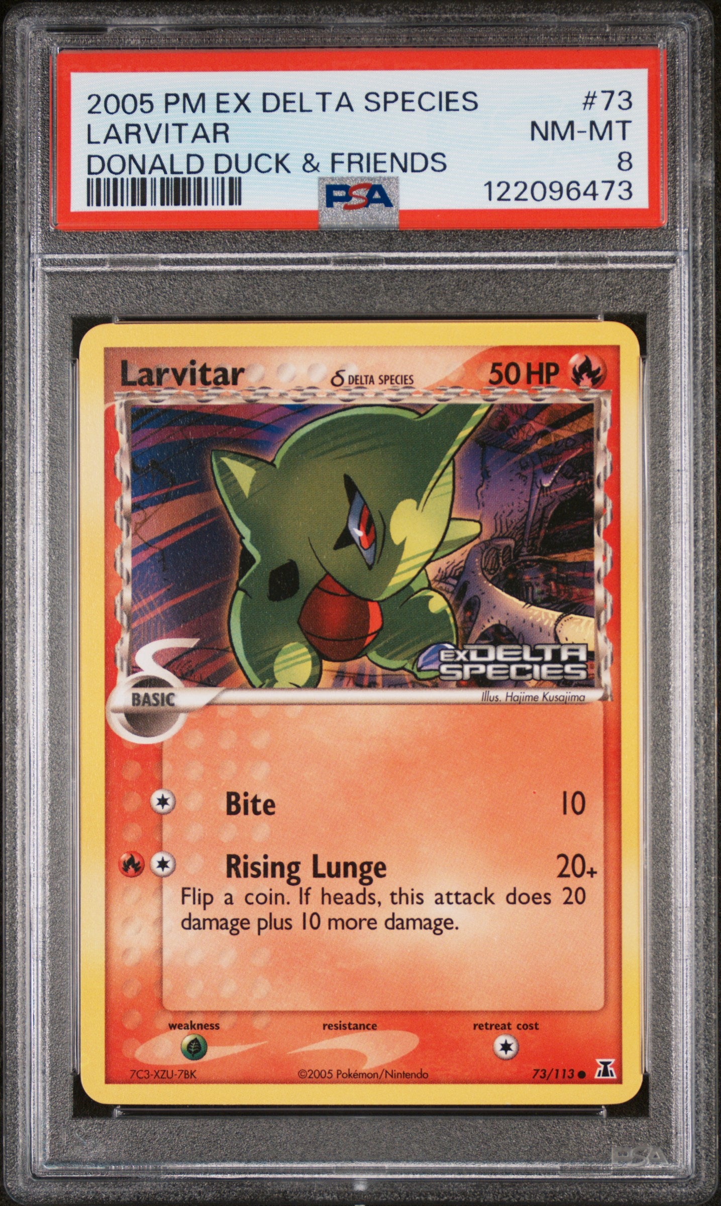 Larvitar 73/113 Donald Duck & Friends EX Delta Species Pokemon PSA 8 front