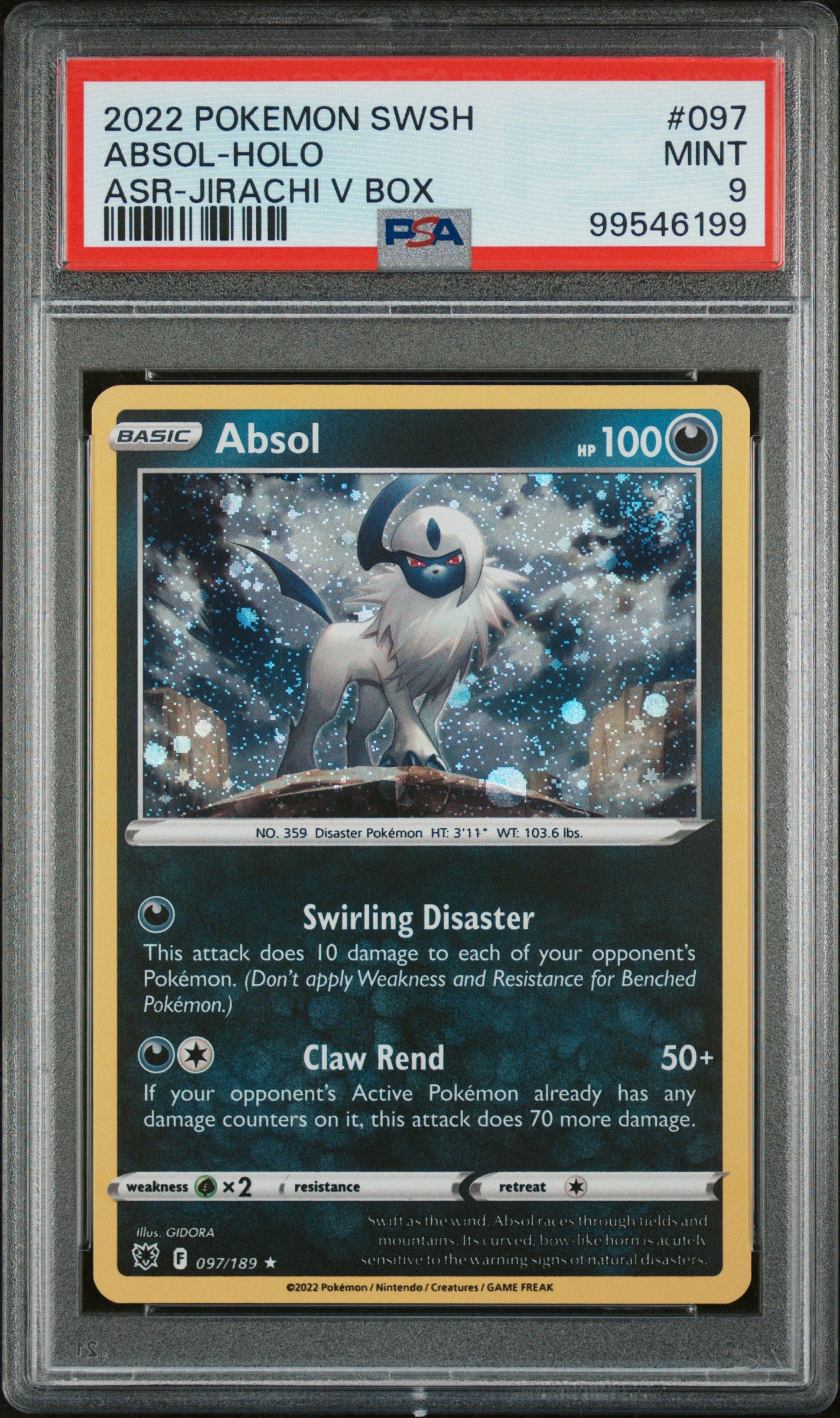 Absol Holo 097/189 Jirachi V Box Astral Radiance Pokemon PSA 9 front